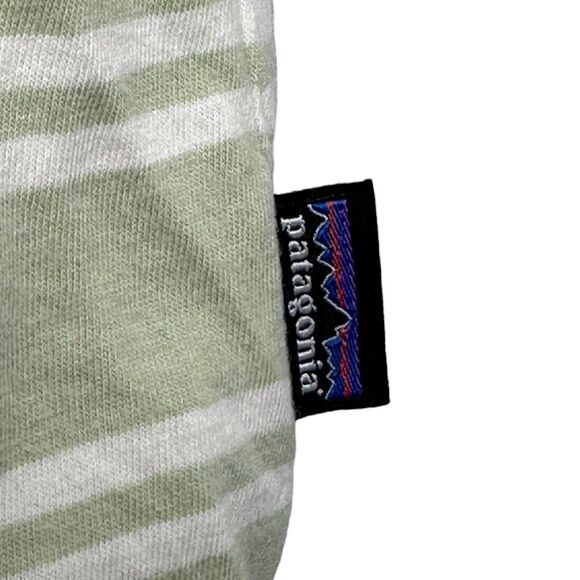 Patagonia Polo Shirt Men’s Medium Green White Striped Short Sleeve Regular Fit - Picture 4 of 11